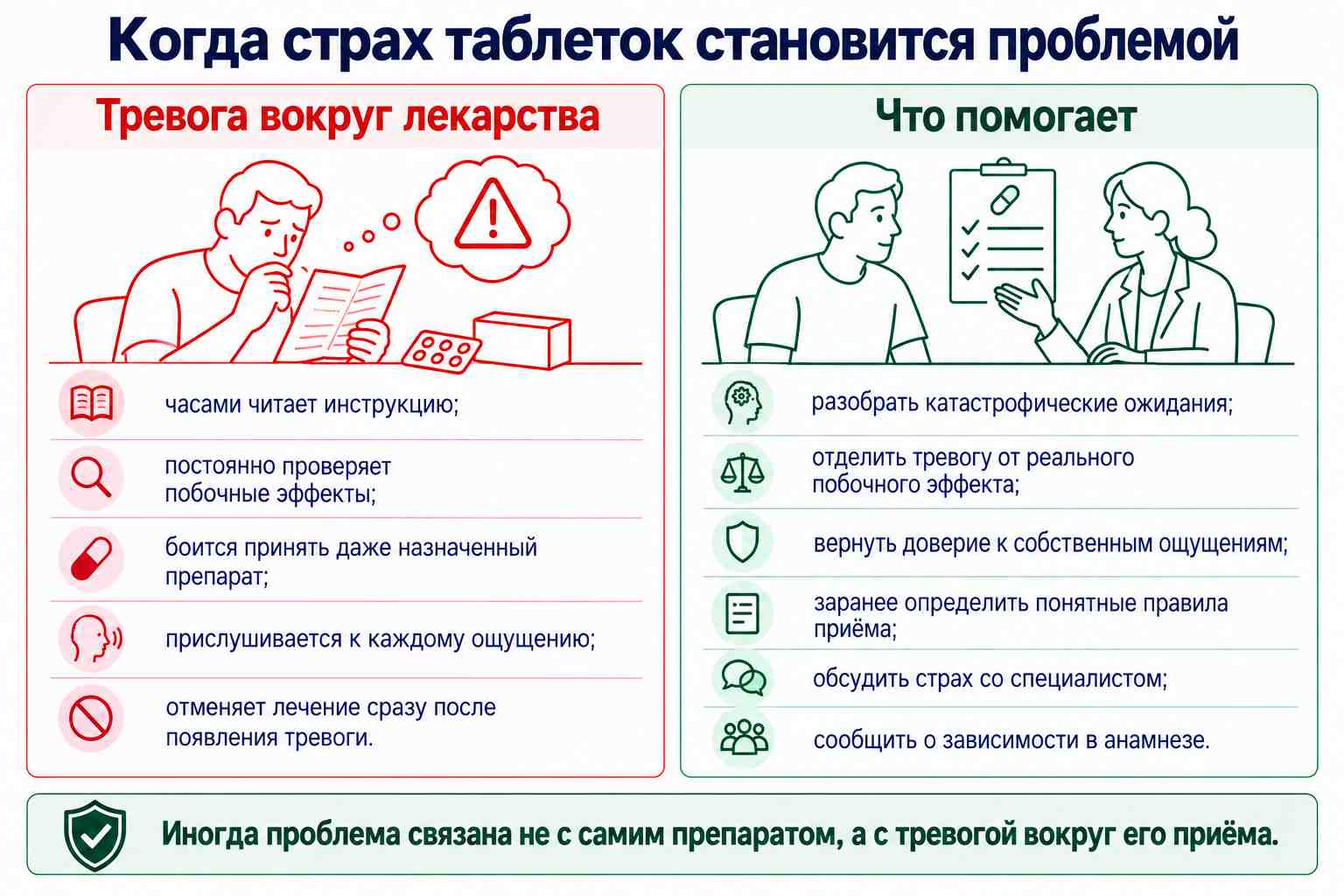 Инфографика о паническом страхе перед таблетками и способах борьбы с паникой