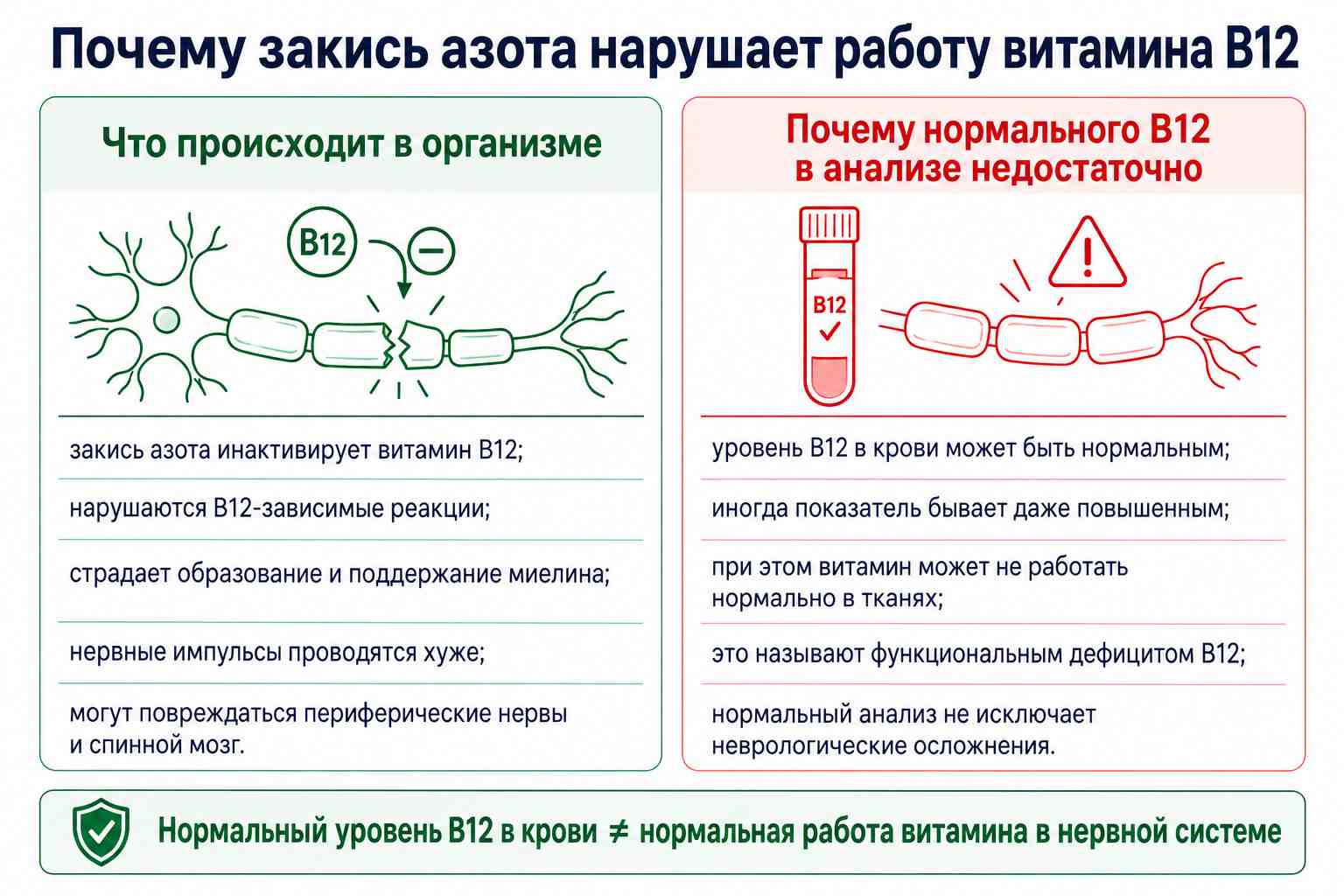 Инфографика о влиянии закиси азота на витамин B12